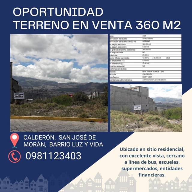 DE OPORTUNIDAD EN VENTA HERMOSO TERRENO DE 360 M2
