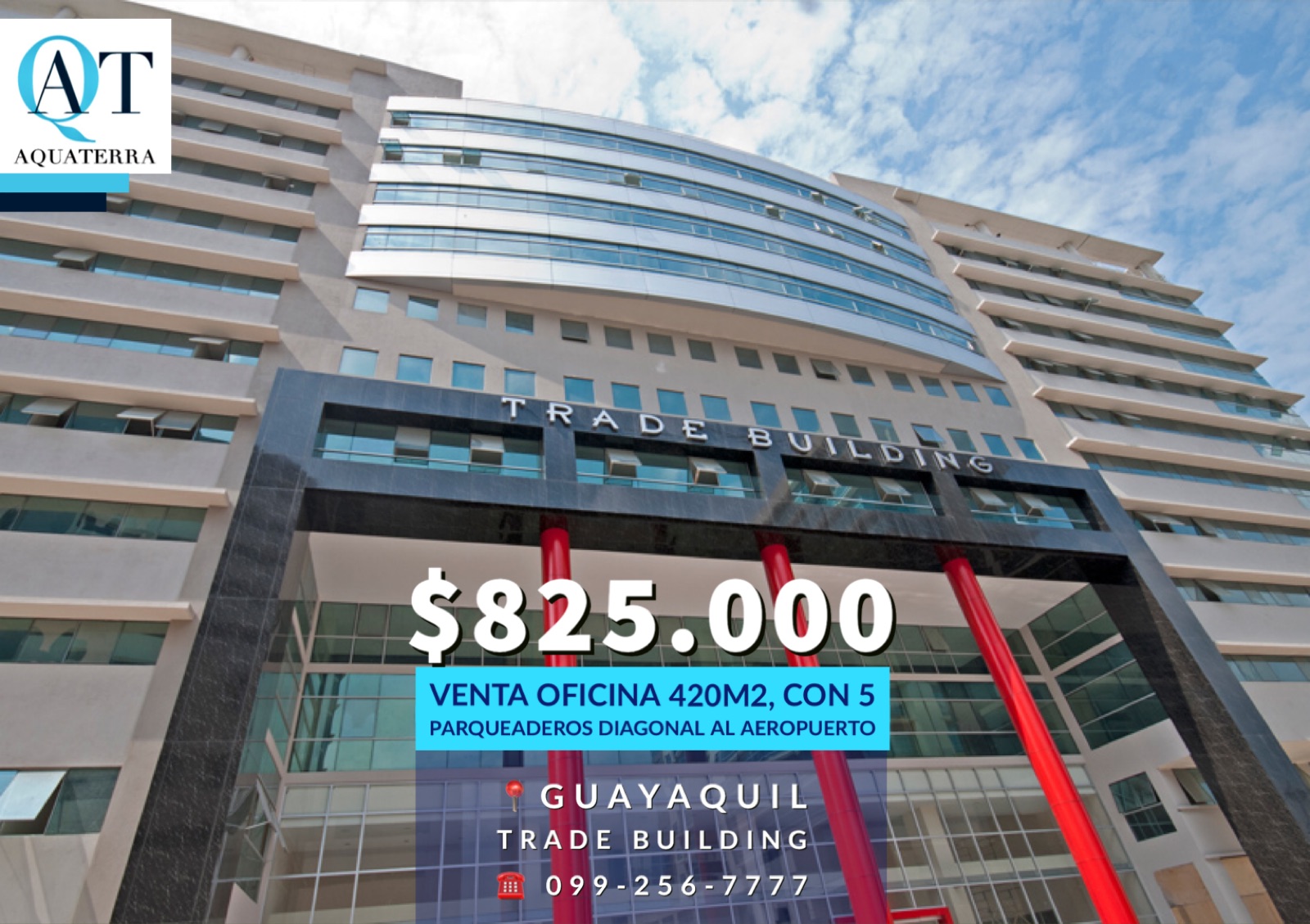 Venta oficina en Aeropuerto Guayaquil * Edificio Trade Building, 420m2, con 5 parqueaderos