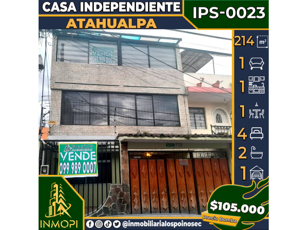 INMOPI Vende Casa Independiente, LA ATAHUALPA, IPS - 0023