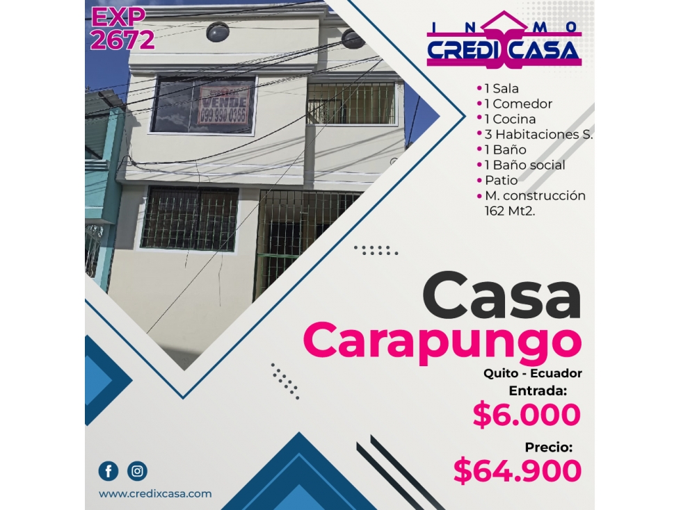 CxC Venta Casa Rentera, Carapungo, Exp. 2672