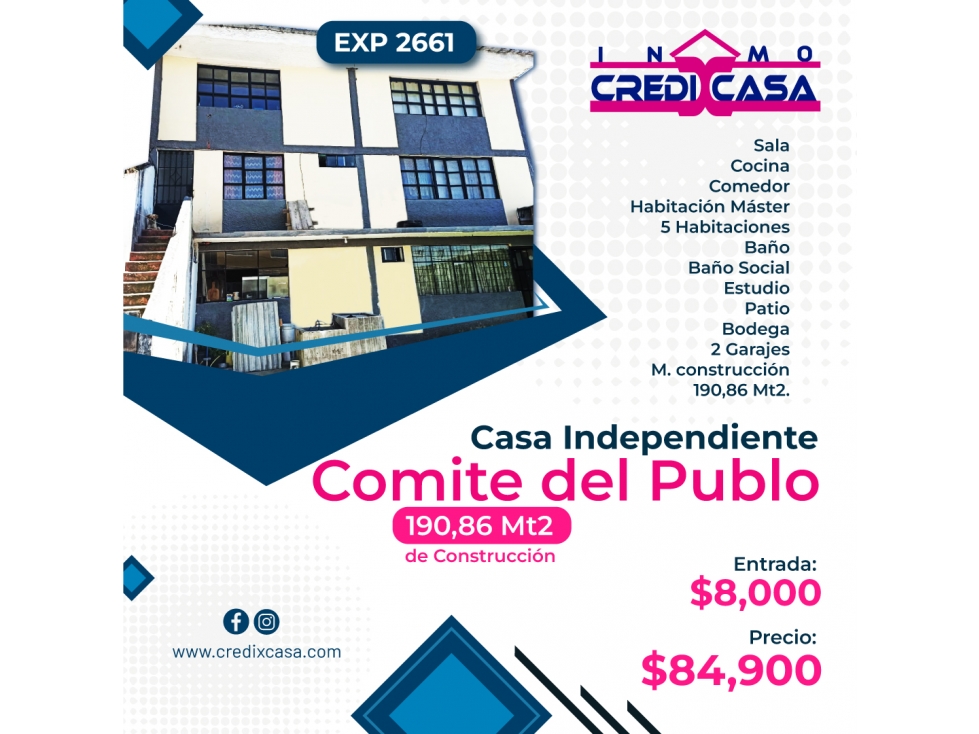 CxC Venta de Casa Independiente, Comité del Pueblo, Exp. 2661