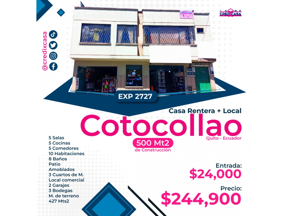 CxC Venta Casa Rentera más Local, Cotocollao, Exp. 2727