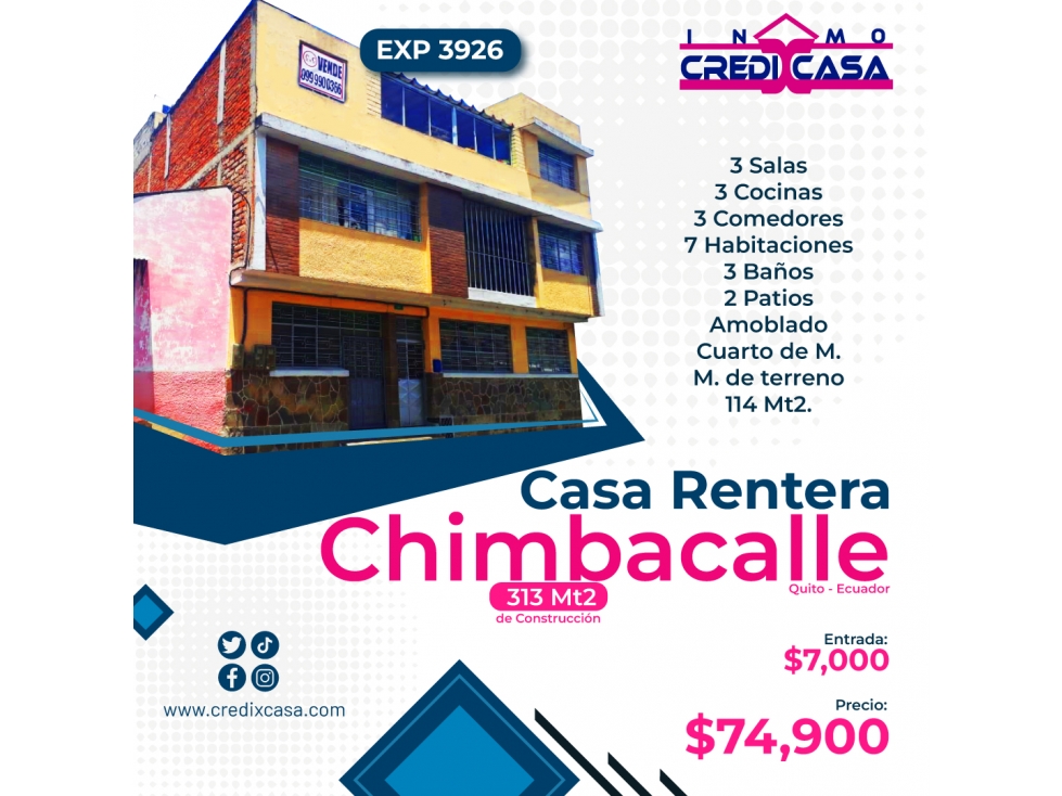 CxC Venta Casa Rentera, Chimbacalle, Exp. 3926