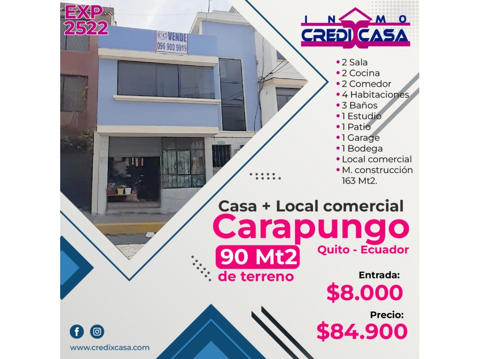 CxC Venta Casa Rentera, Carapungo, Exp.2522