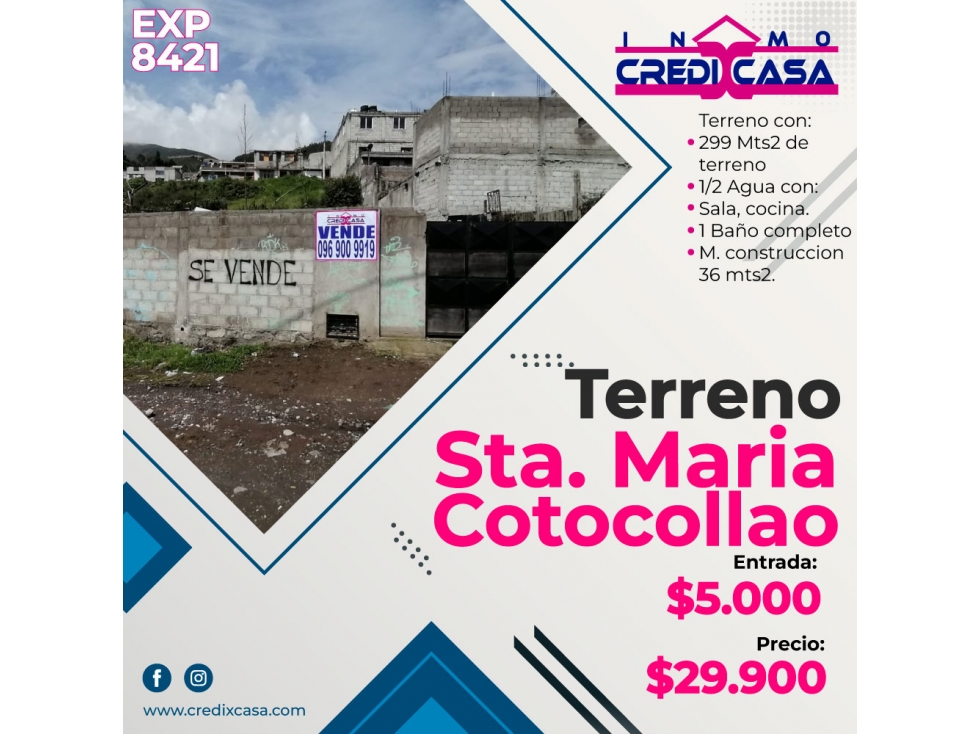 CxC Terreno + 1/2 Agua, SANTA MARIA COTOCOLLAO, Exp. 8421