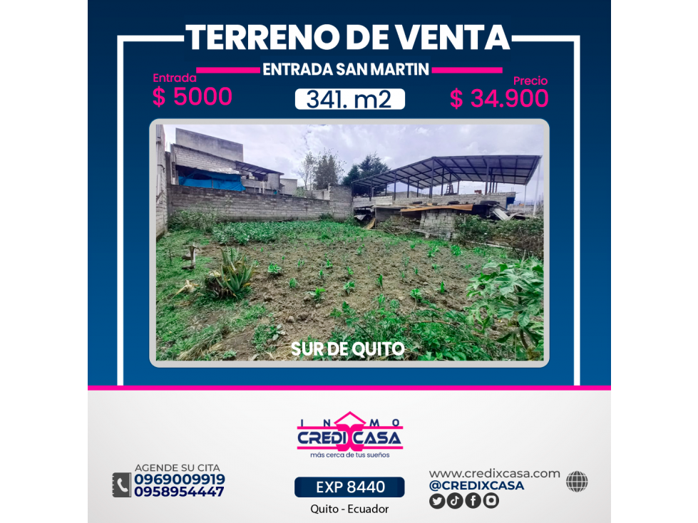 Inmo Credicasa Terreno en San Martin (Sur) de Quito EXP 8440