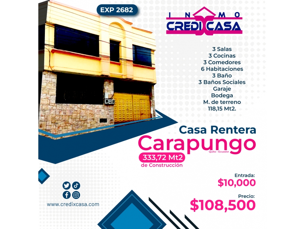 CxC Venta Casa Rentera, Carapungo, Exp. 2682